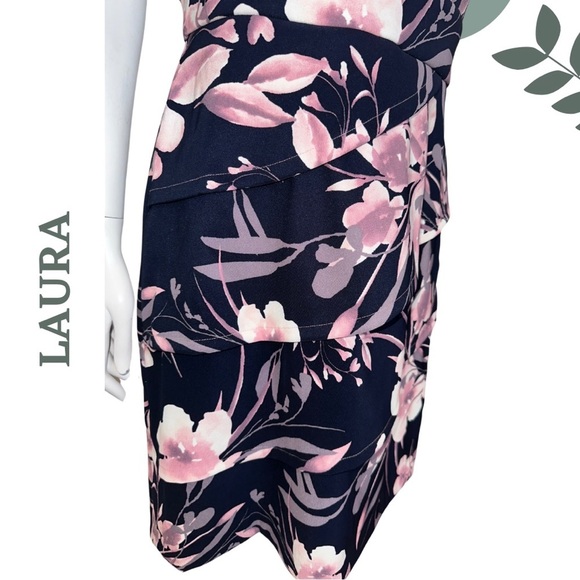 Laura Sleeveless Floral Print Dress Pink Navy Back Zipper Sheath Size 10 - Picture 4 of 6